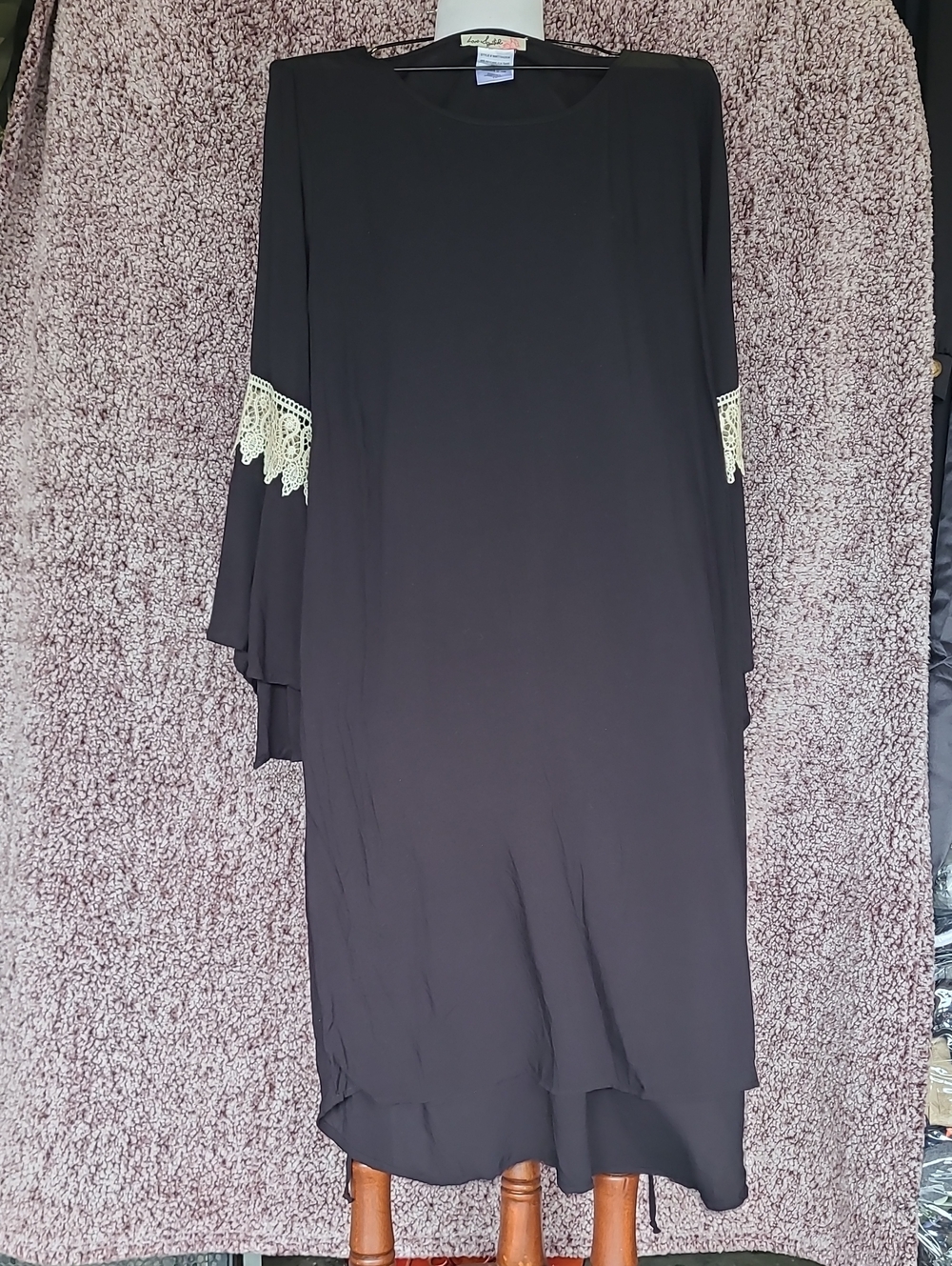 Love Squared Black Long Sleeve Dress with Cream Lace Trim
